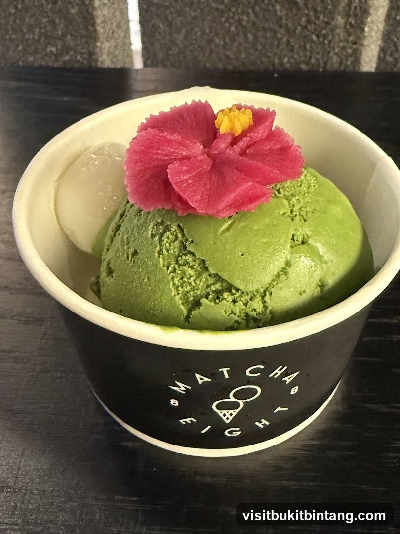 Matcha Ice Cream with Flower Garnish
