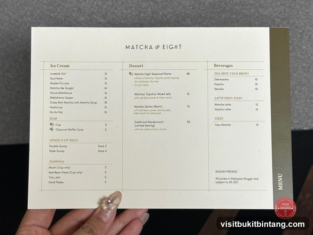 MATCHA & EIGHT Menu