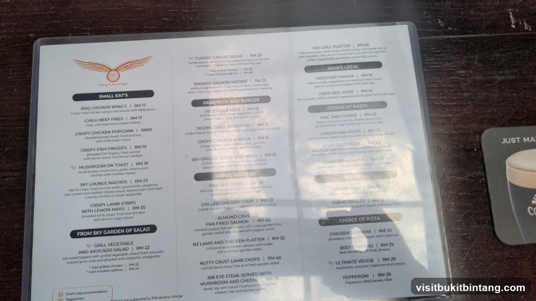 Sky Lounge Menu