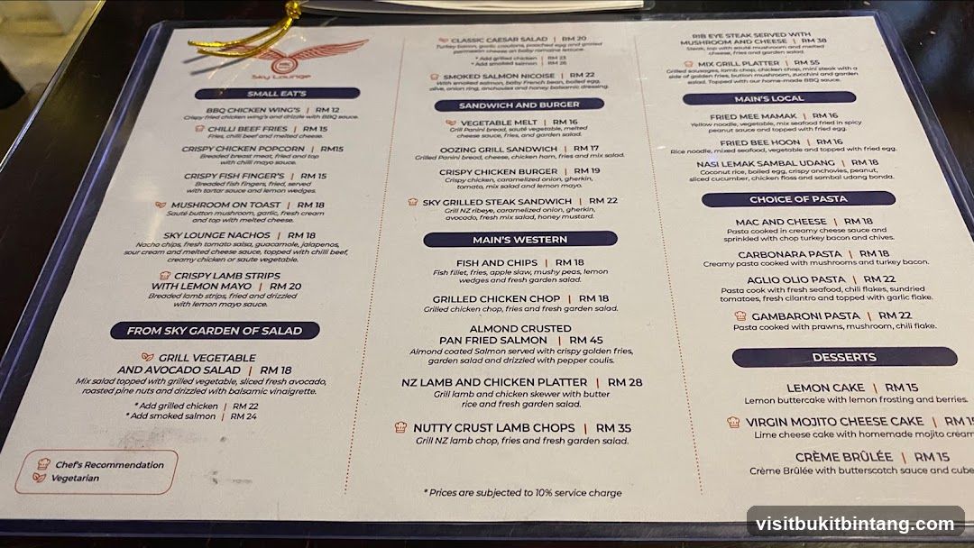 Sky Lounge Menu
