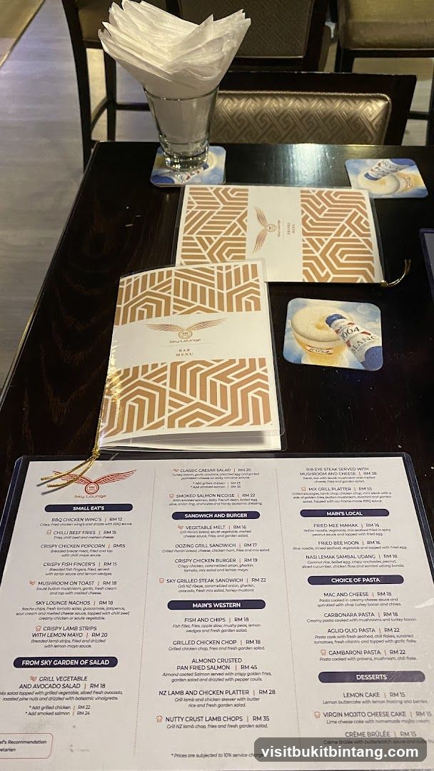 Sky Lounge Bar Menu
