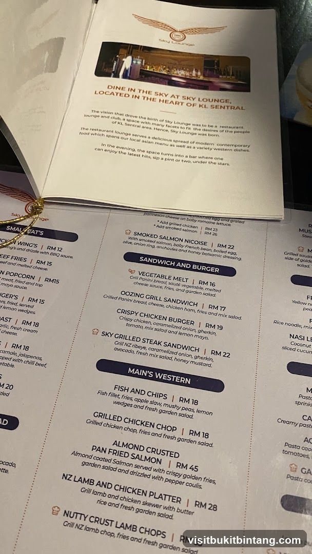 Sky Lounge Menu
