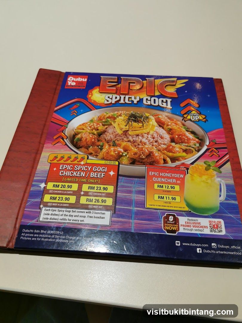 DubuYo Epic Spicy Gogi Menu