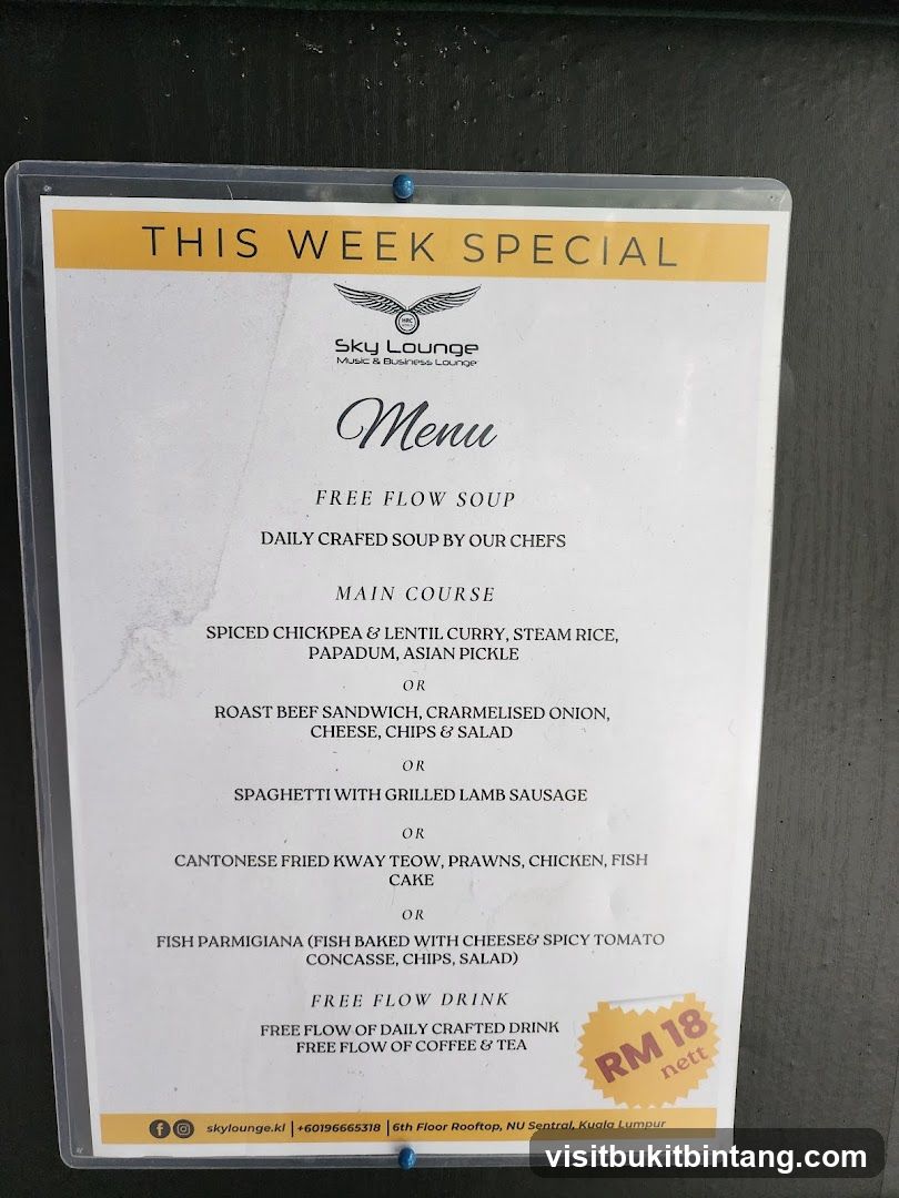 Sky Lounge Menu