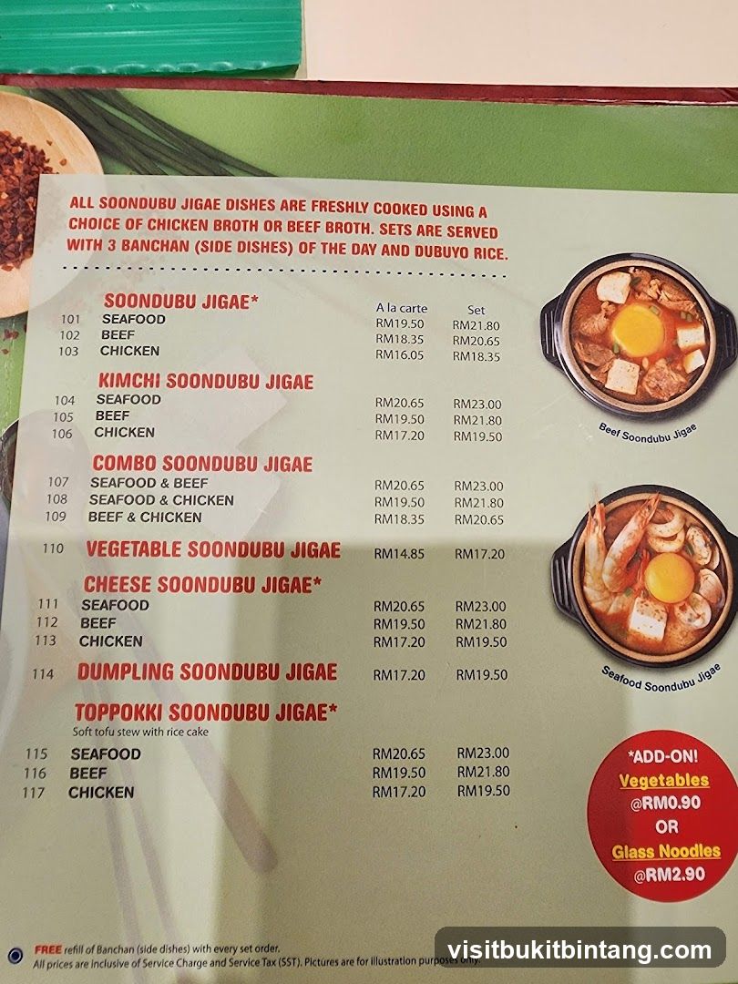 SOONDUBU JIGAE MENU