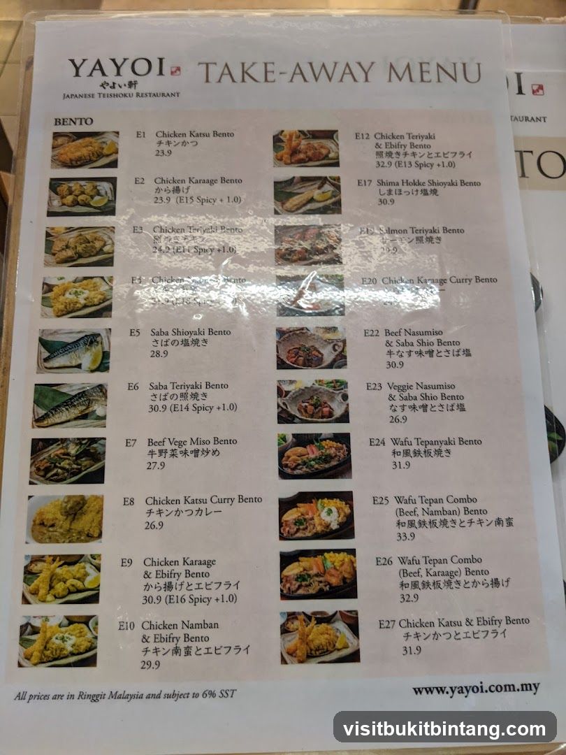 YAYOI TAKE-AWAY MENU