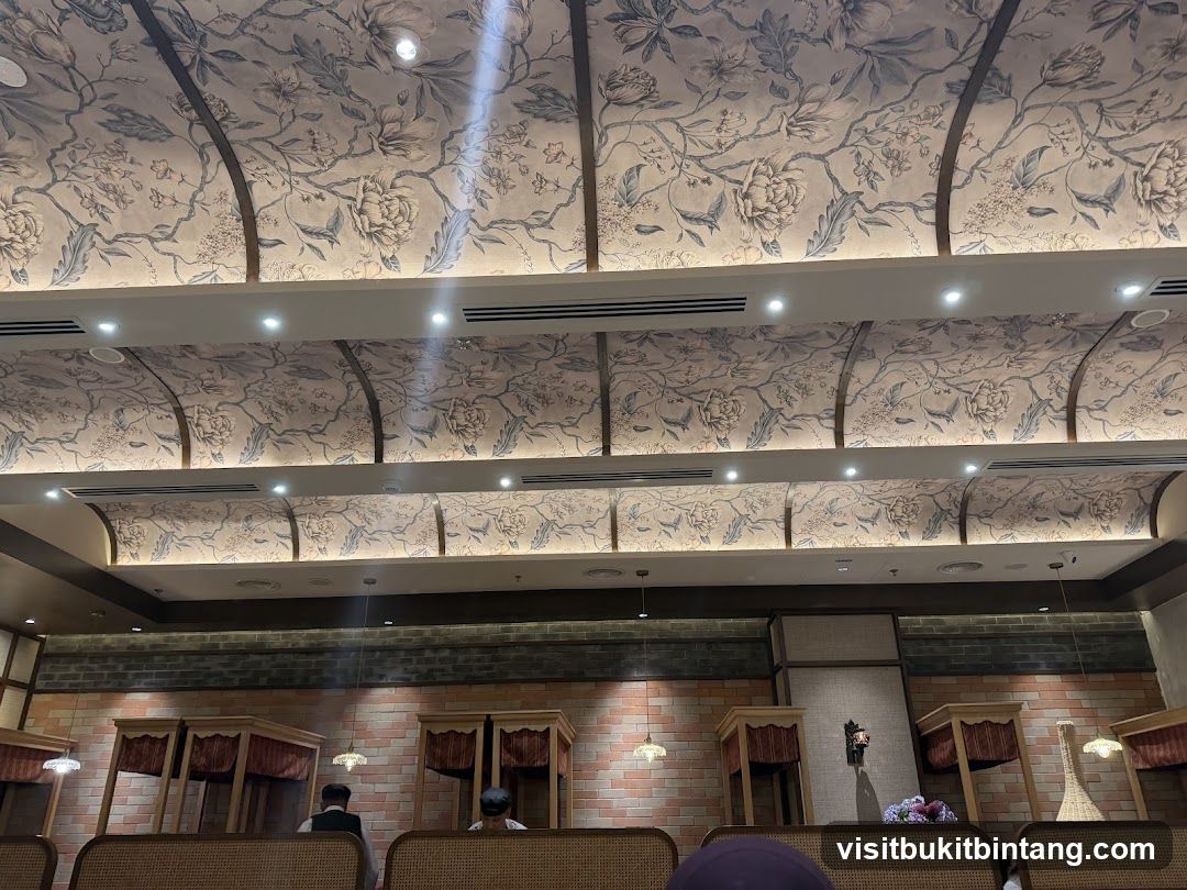 Restaurant Interior with Floral Ceiling