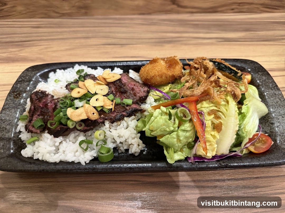 Steak and Rice with Salad