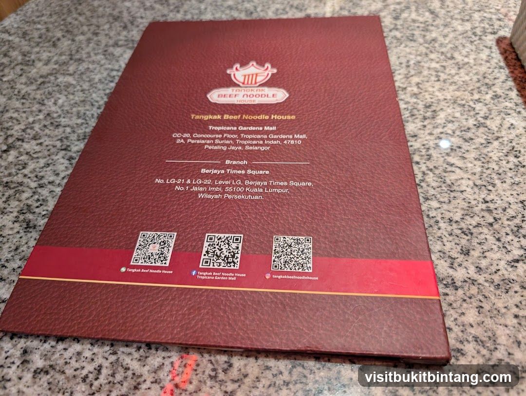 Tangkak Beef Noodle House Menu