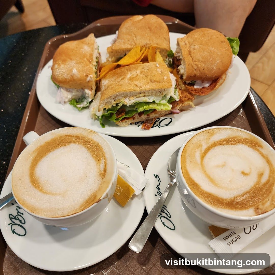 Two coffees and sandwiches