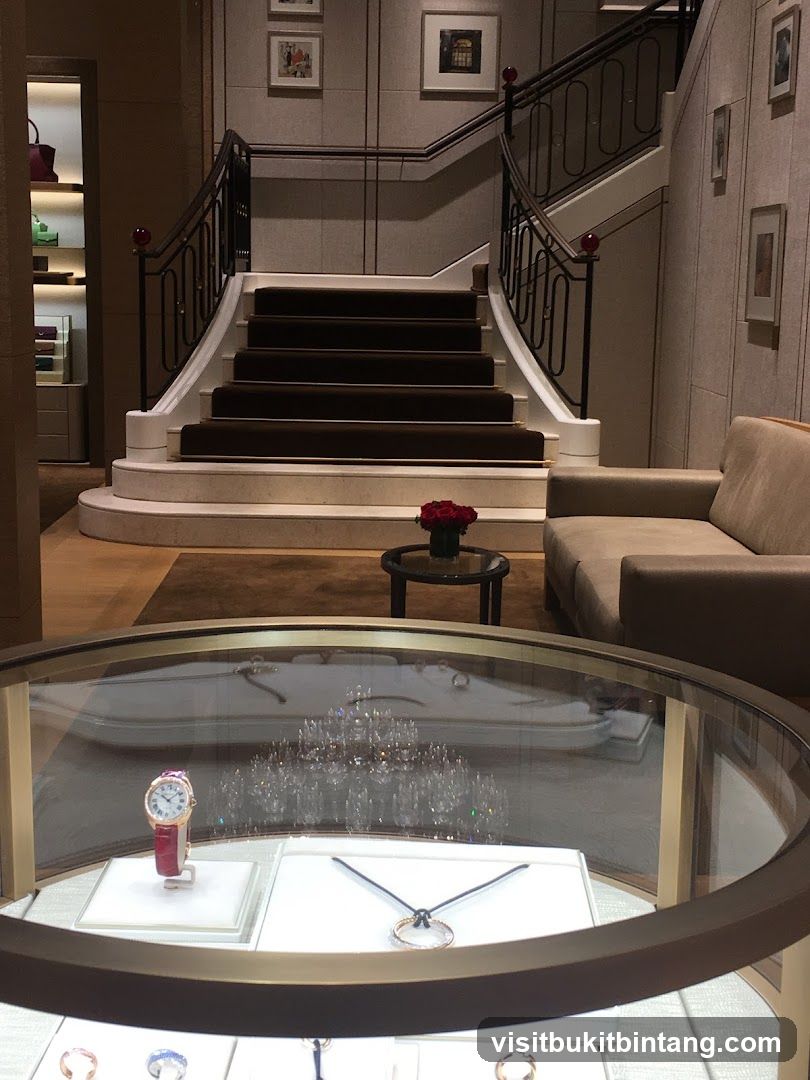 Luxury Store Interior with Staircase and Display Cases