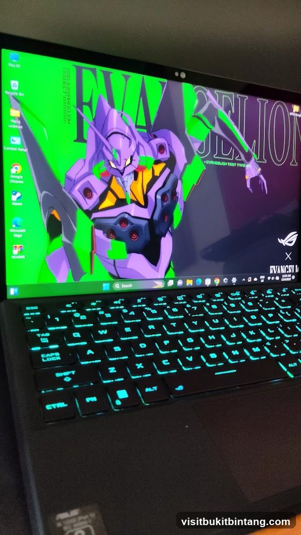 Laptop with Evangelion Wallpaper