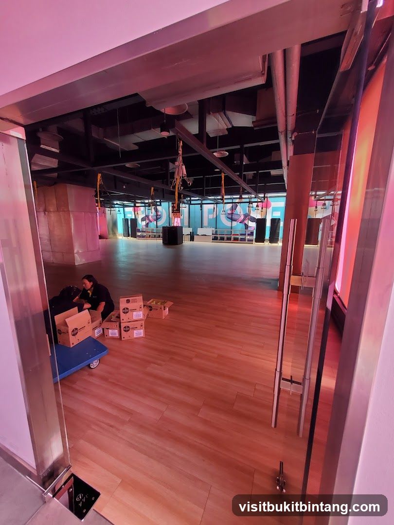 Interior of a large room with boxing equipment