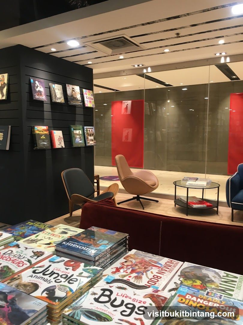 Bookstore Interior with Displayed Books and Seating