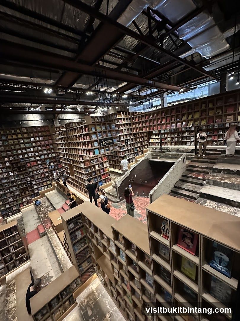 Interior of a multi-level bookstore