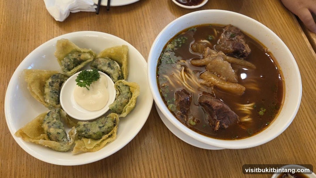 Beef noodle soup and fried dumplings