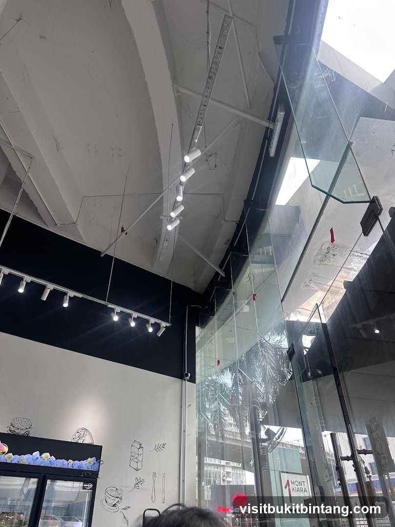 Interior of a cafe with modern lighting and minimalist decor
