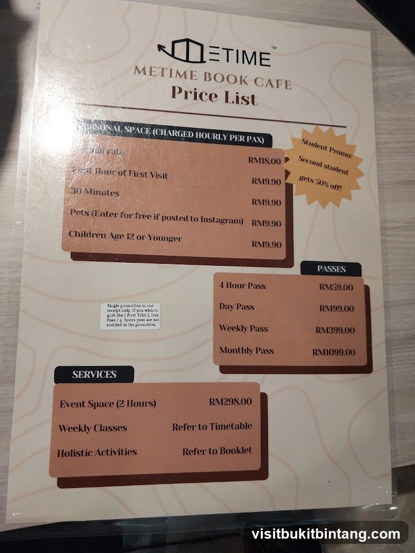 METIME BOOK CAFE Price List