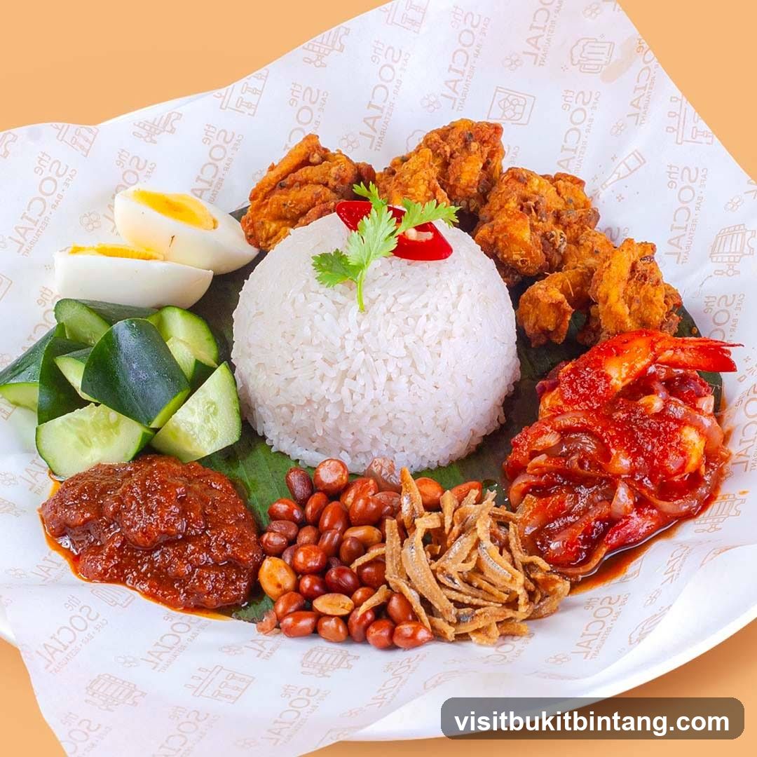 Nasi Lemak with Fried Chicken and Prawns