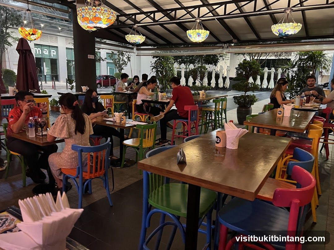 Outdoor Dining Area with Colorful Chairs