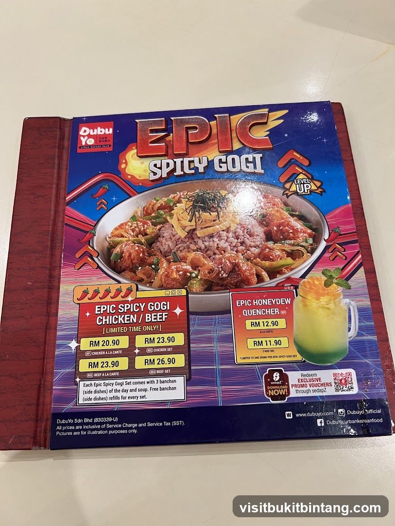 DubuYo Epic Spicy Gogi Menu