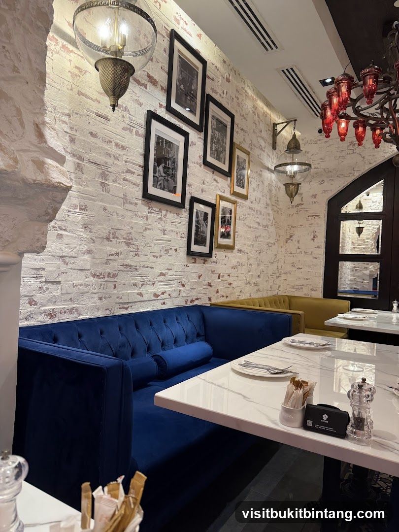 Restaurant Interior with Blue Booth Seating