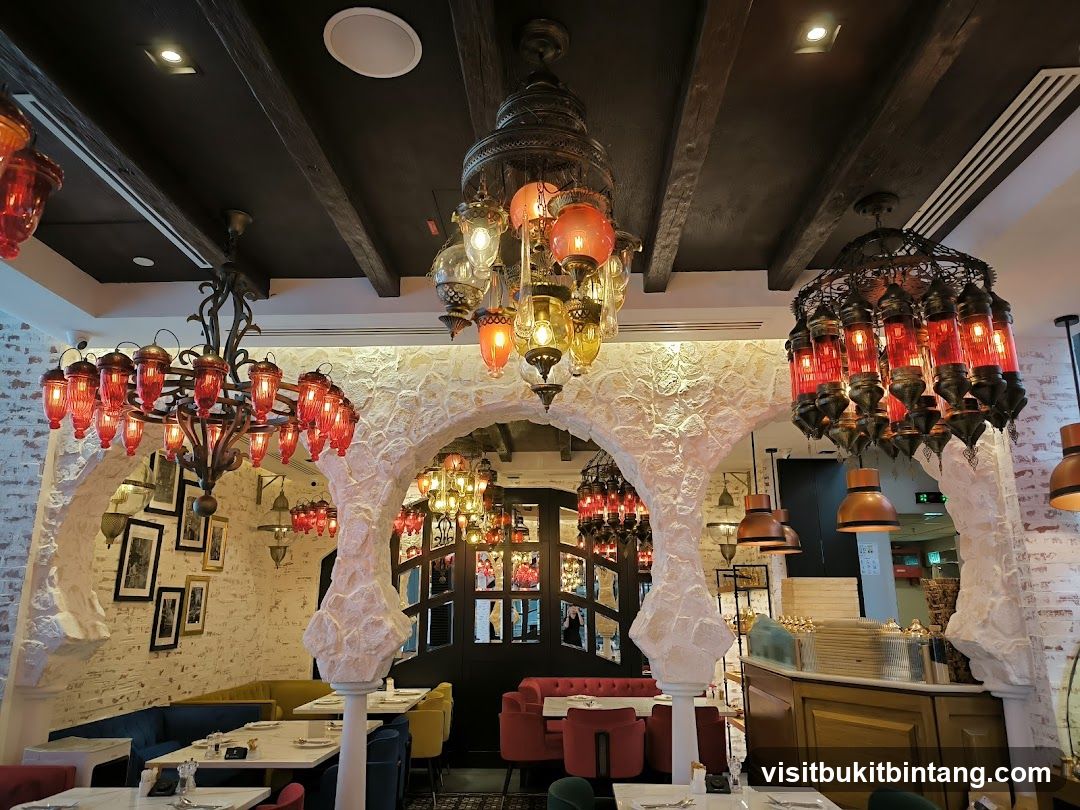 Restaurant Interior with Ornate Chandeliers