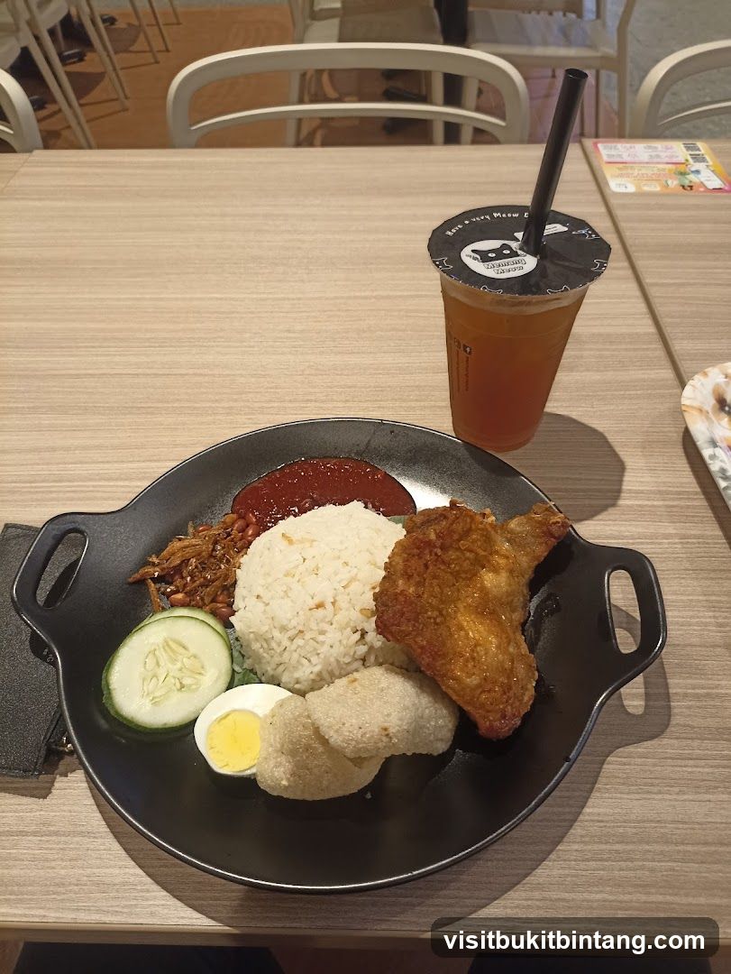 Nasi Lemak with Fried Chicken and Tea