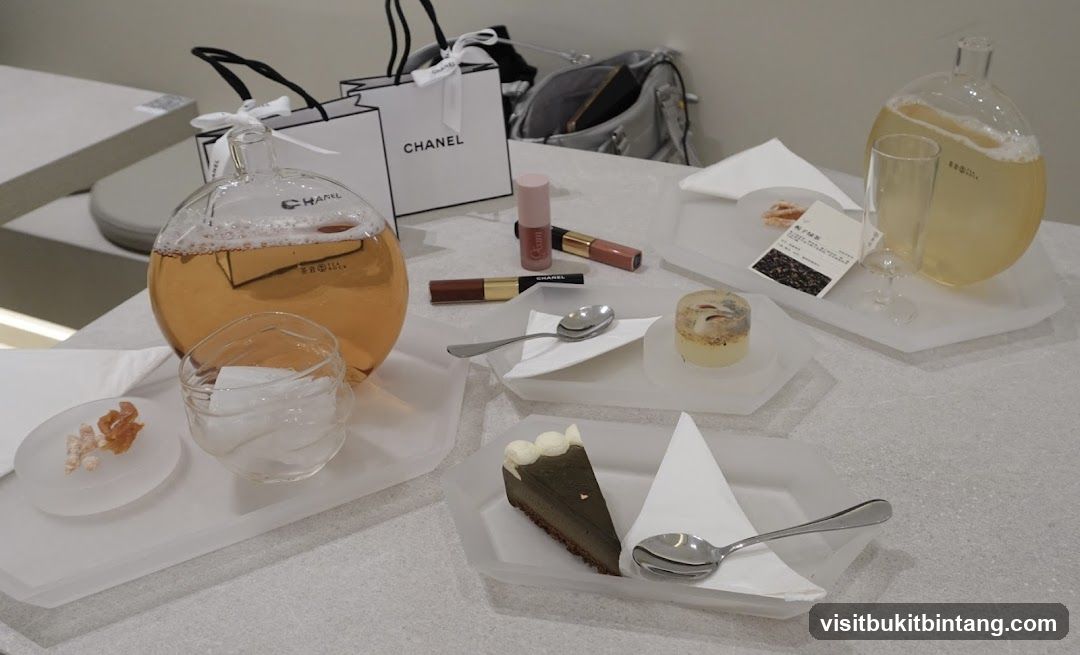 Chanel-themed tea and dessert spread