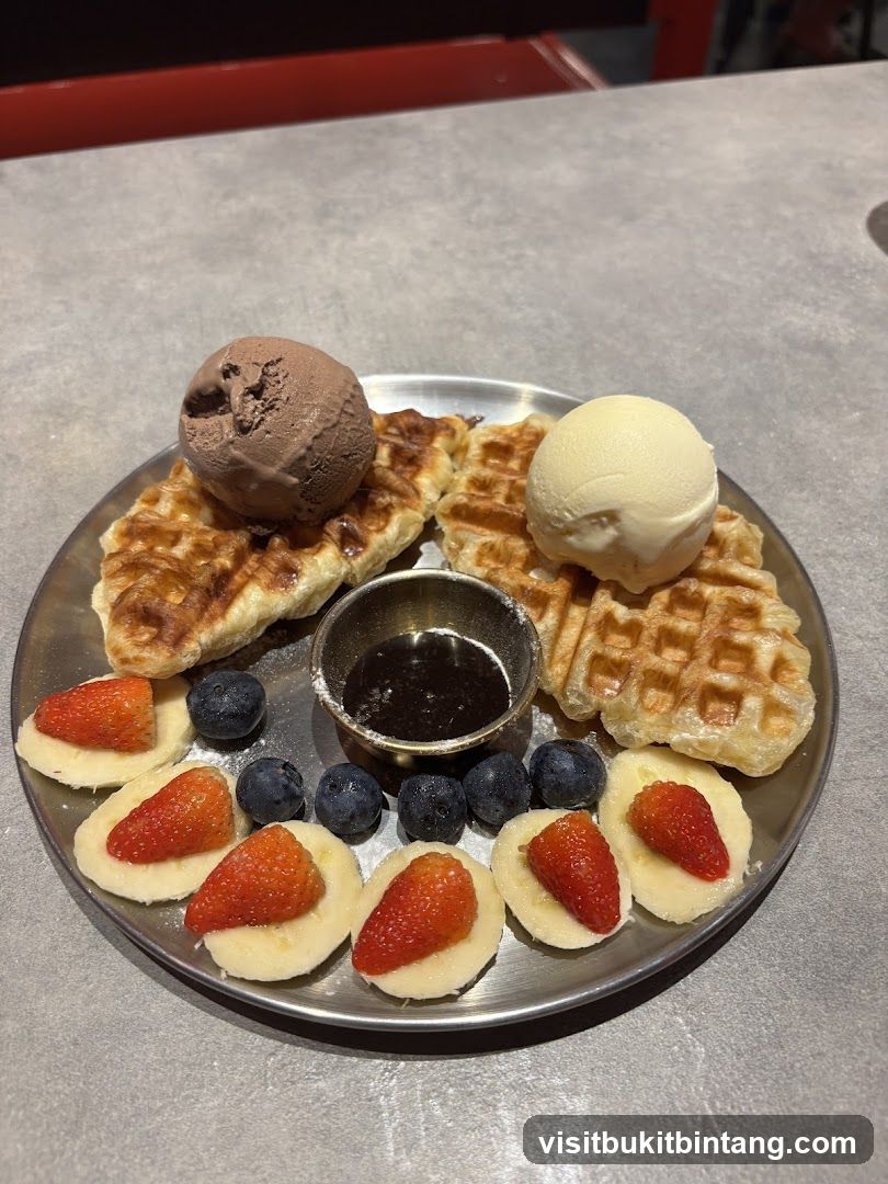 Waffles with Ice Cream and Fruit
