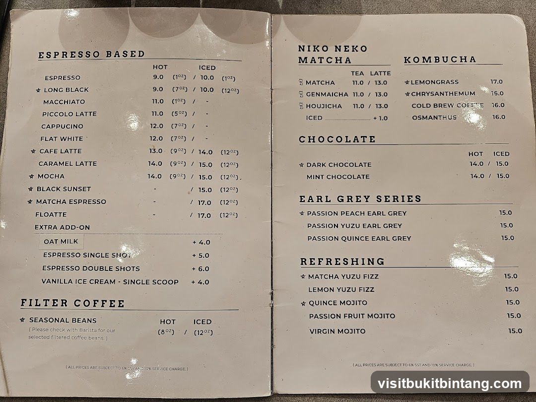Niko Neko Matcha Menu