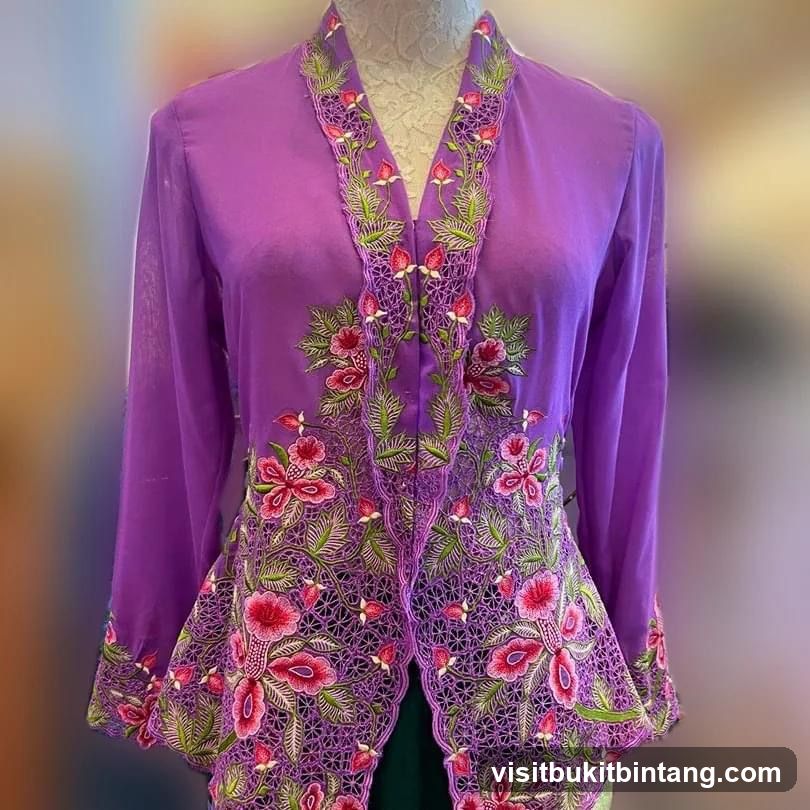 Purple Kebaya with Floral Embroidery