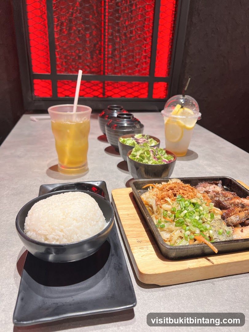 Meal with Drinks and Salad