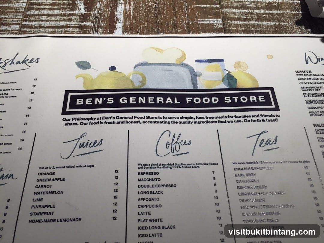Ben's General Food Store Menu