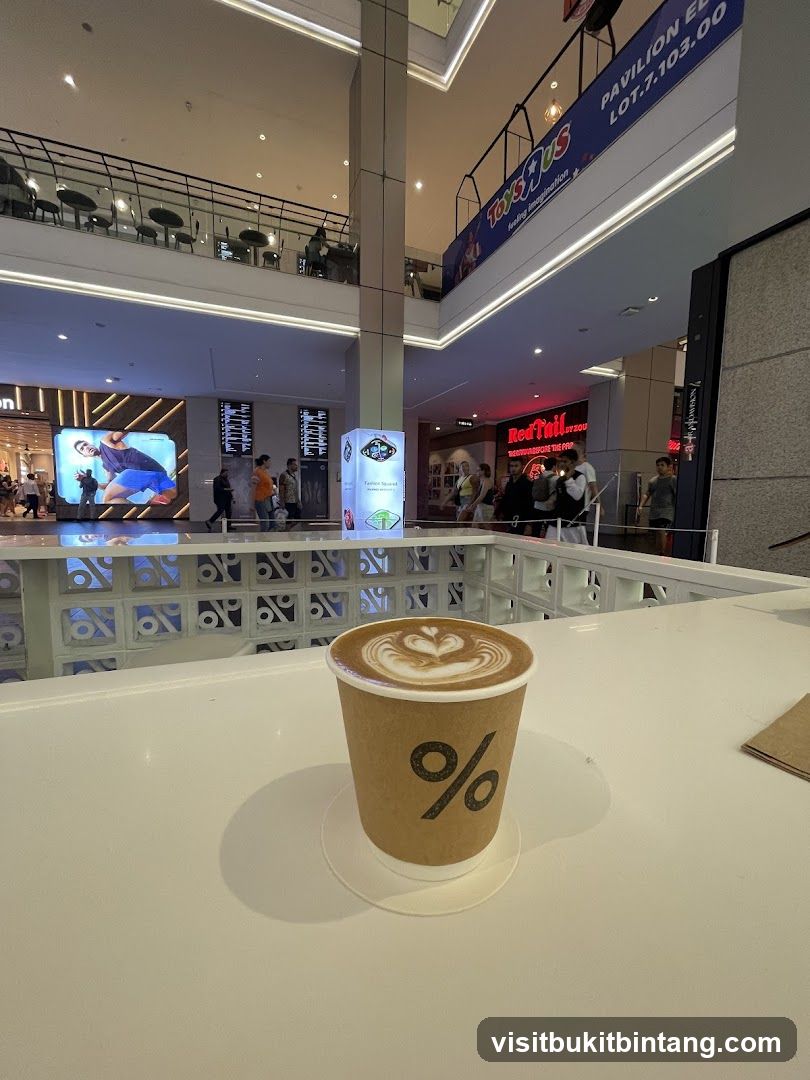 Coffee cup with latte art in a mall