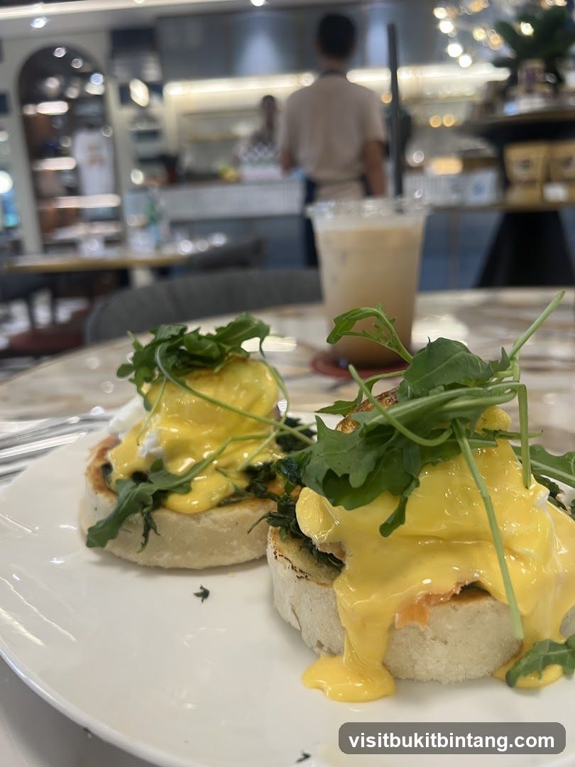 Eggs Benedict with a side of iced coffee