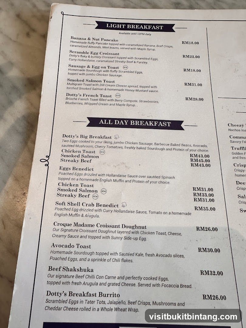 Dotty's Breakfast Menu