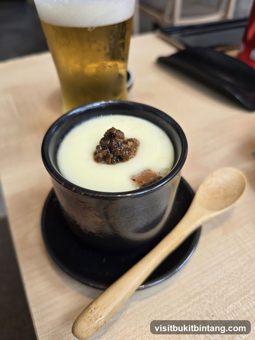 Steamed Custard with Toppings and Beer