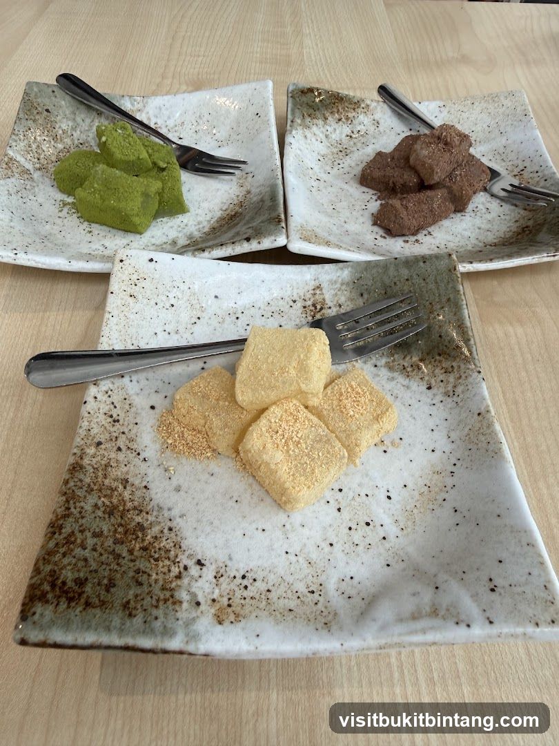 Three plates of mochi