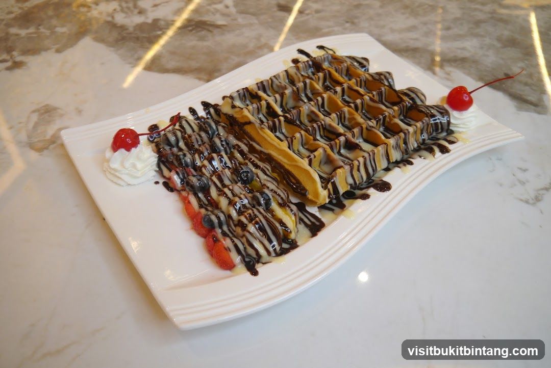 Waffles with Fruit and Chocolate Drizzle
