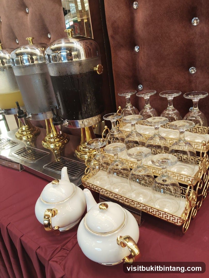 Beverage Station with Teapots and Glasses