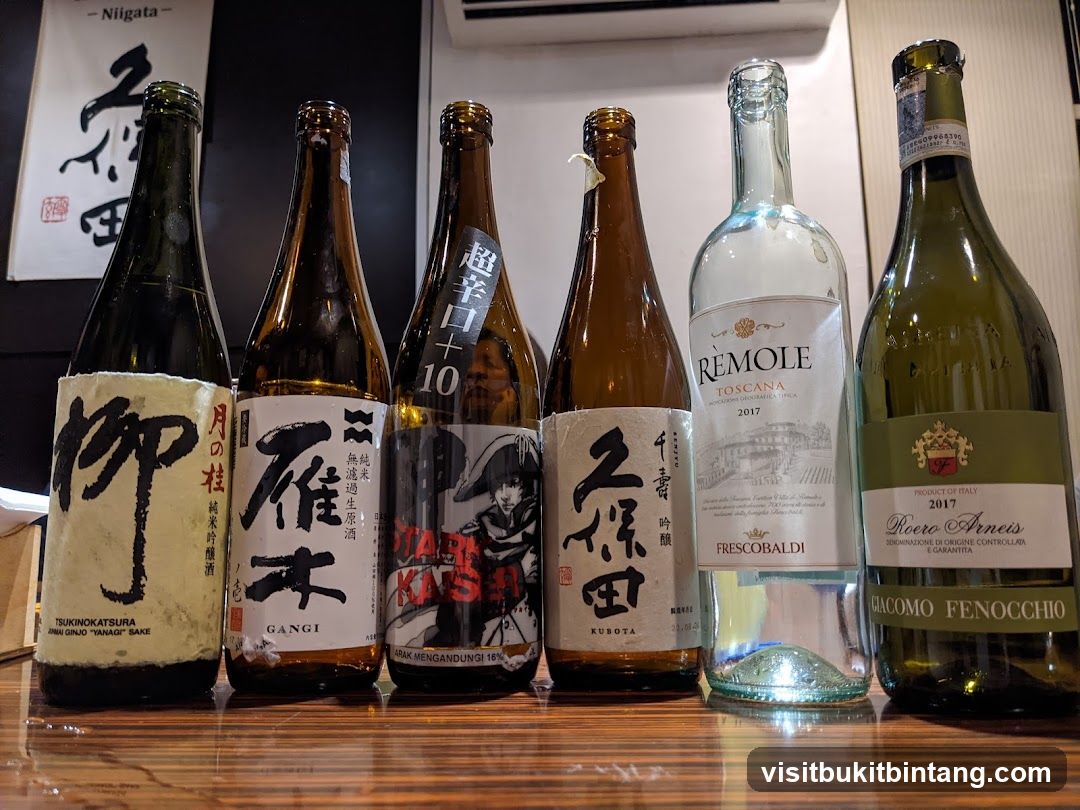 Bottles of Sake and Wine