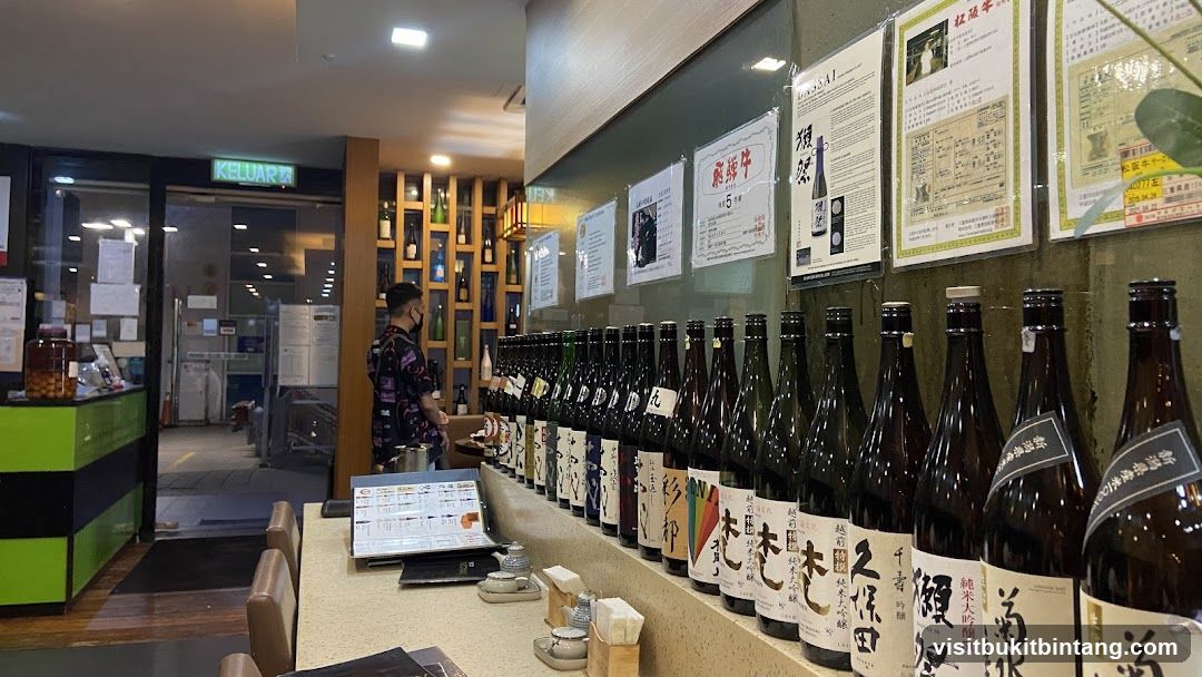 Japanese Restaurant Interior with Sake Bottles