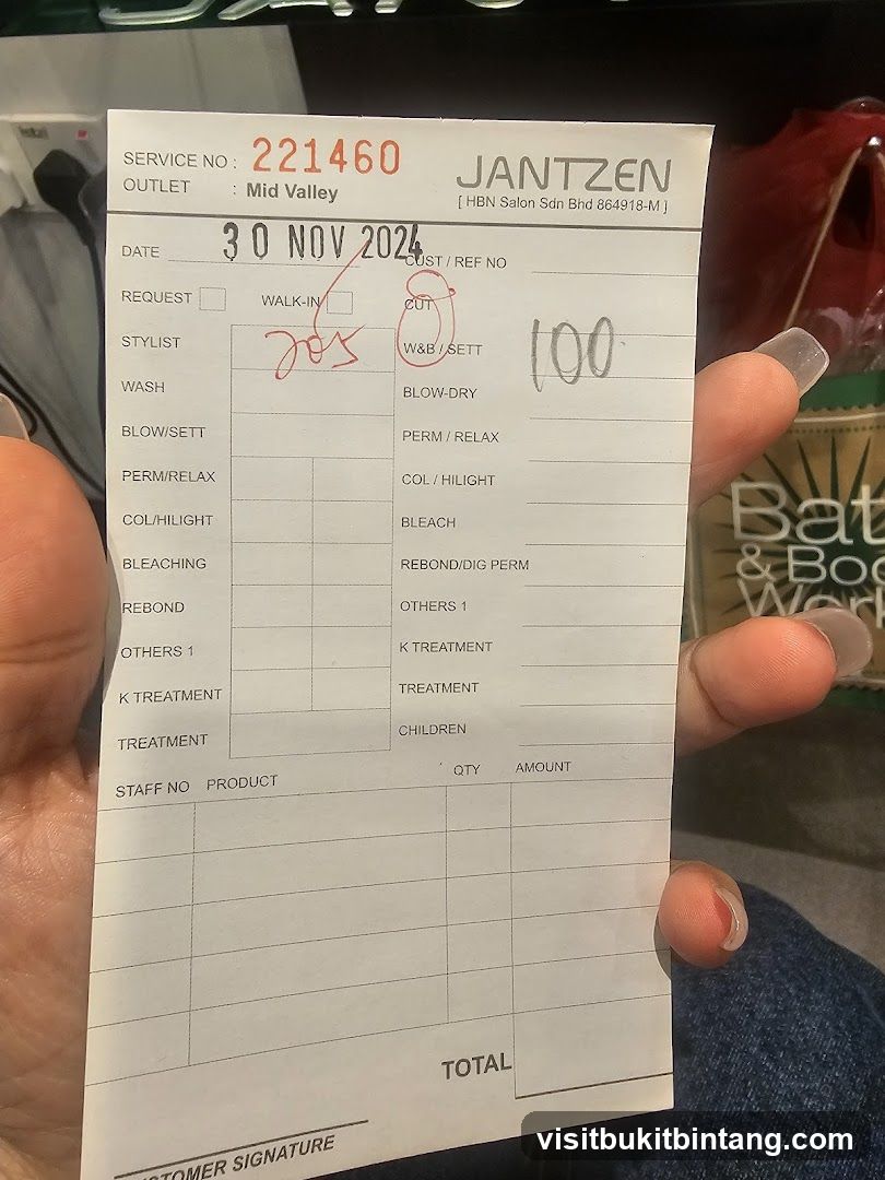 Jantzen Salon Receipt