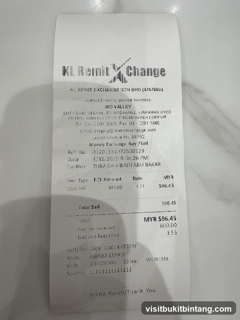Money Exchange Receipt