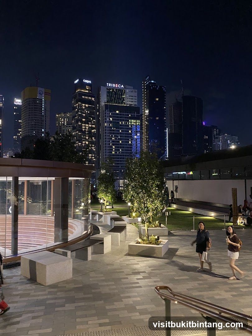 Cityscape at Night with Outdoor Seating