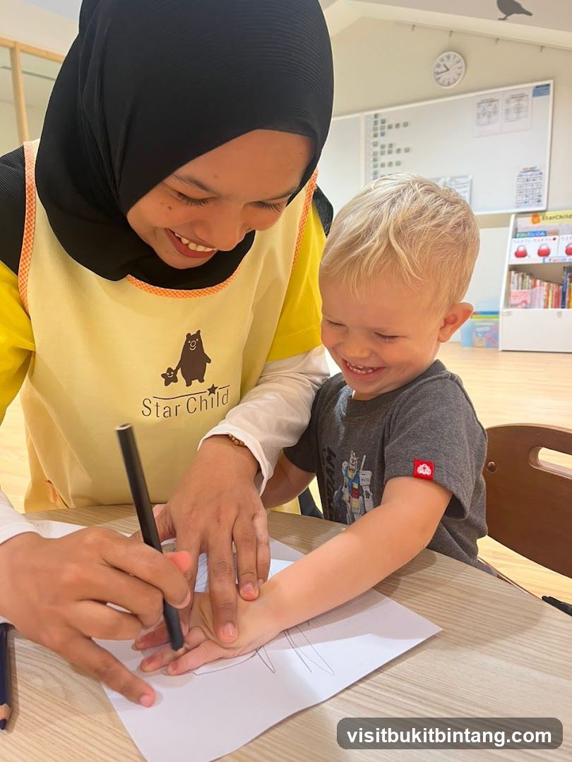 Teacher and child drawing