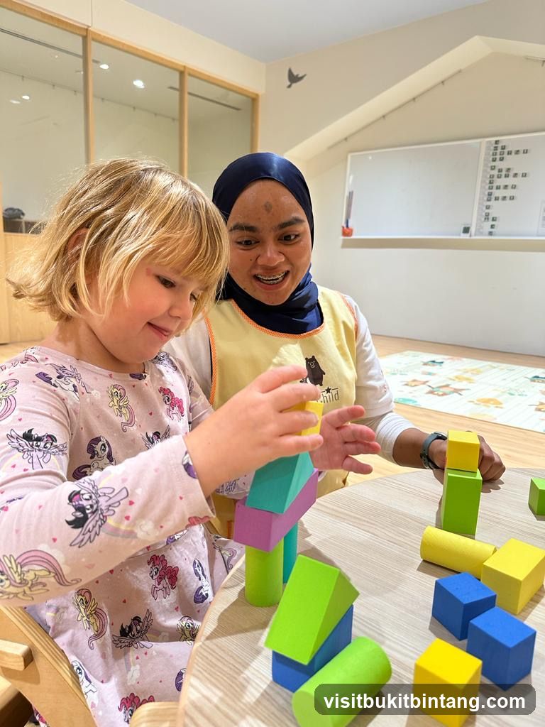 Child and caregiver playing with blocks