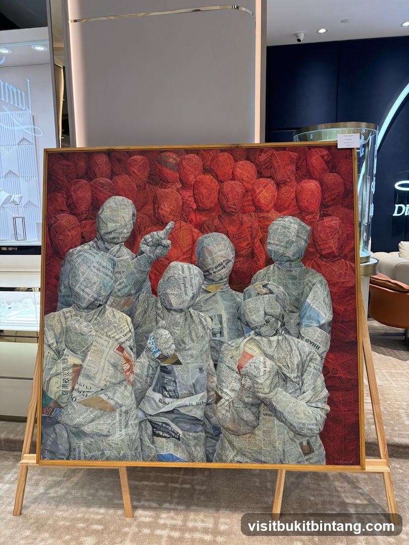 Newspaper-Wrapped Figures Painting