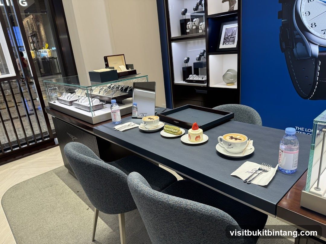 Watch Store Display with Coffee and Pastries